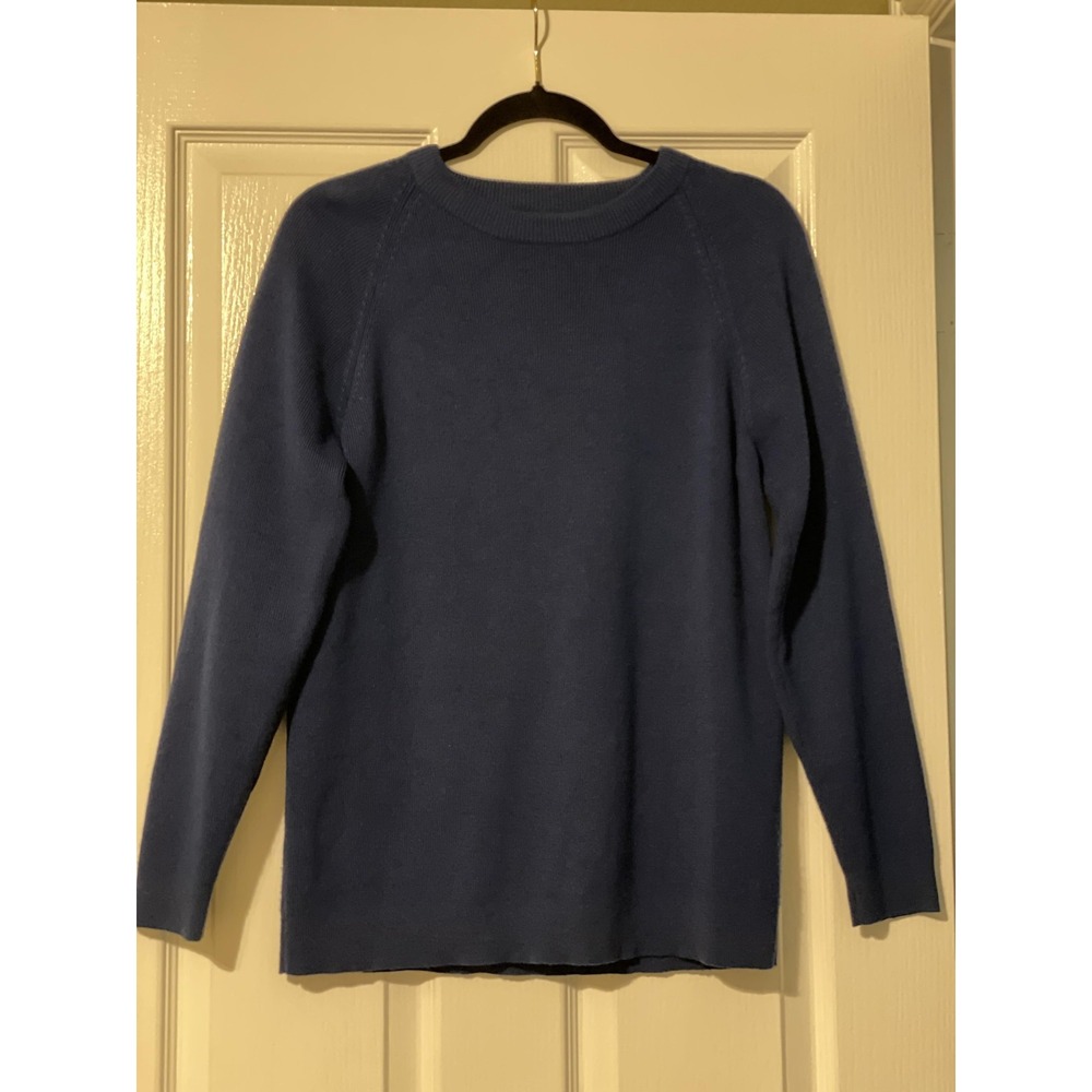 Vintage Obermeyer Sweater Womens Medium Blue 100% Wool Raglan Crew Knit Pullover